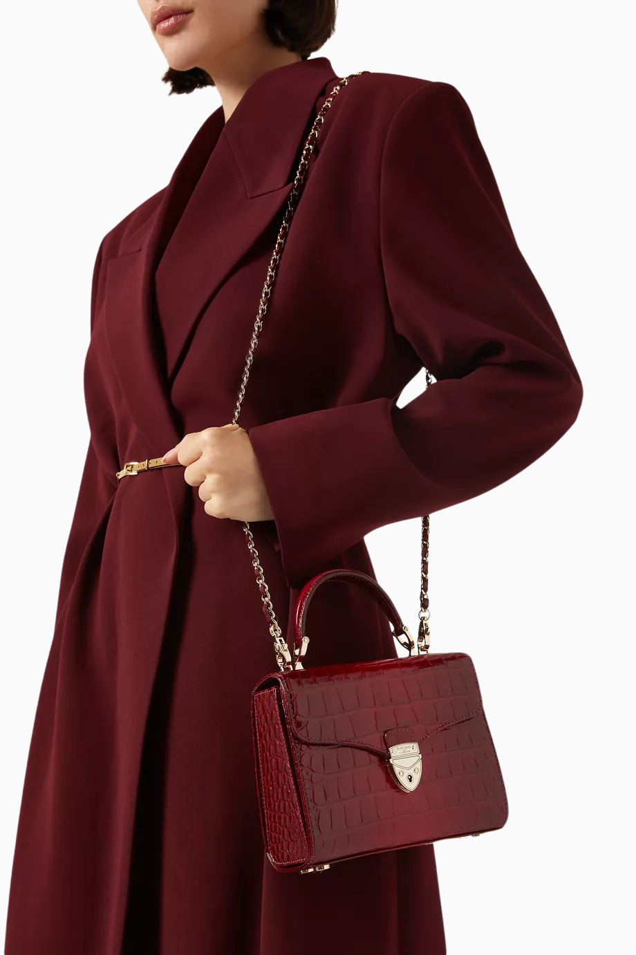 Midi Mayfair Kırmızı, Ombré Croc Deri Top Handle Çanta