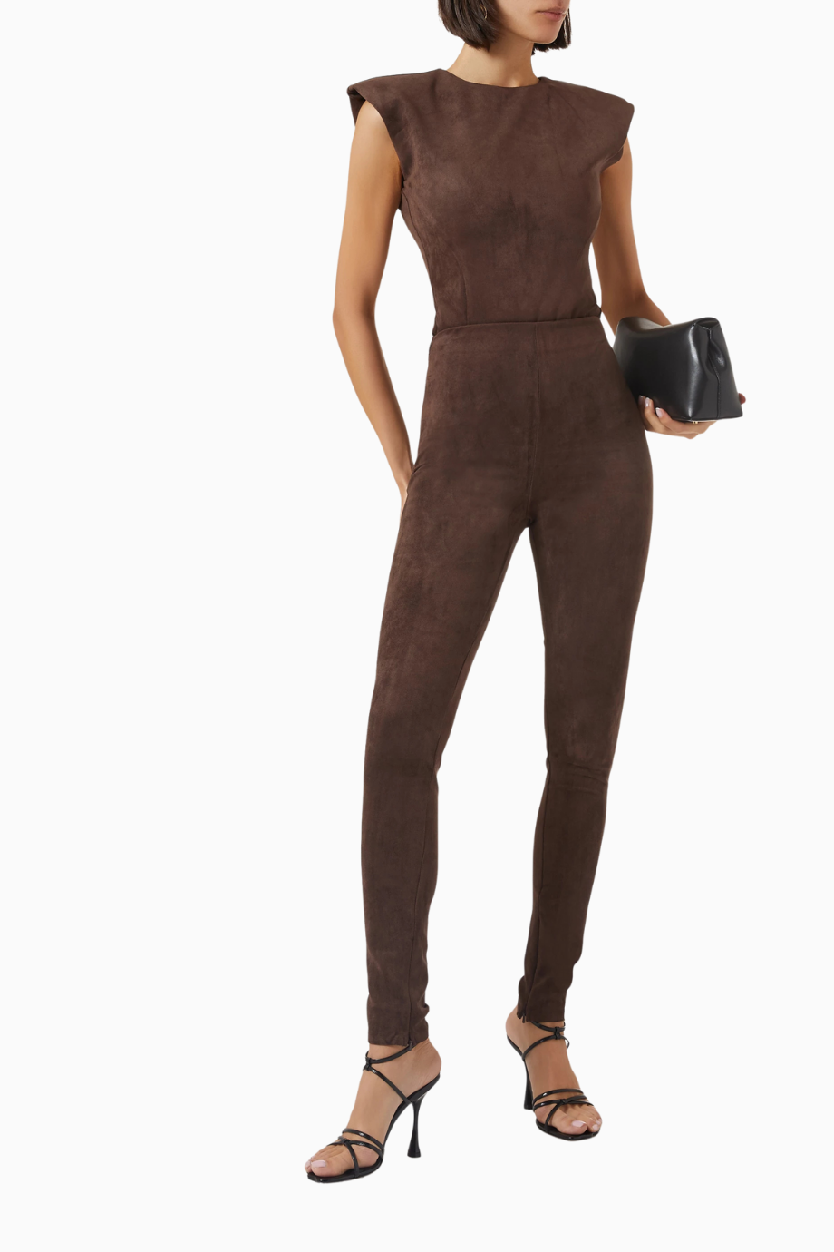 High-Waisted Leggings, Koyu Kahverengi Faux Suede, Yüksek Bel Lüks Tayt