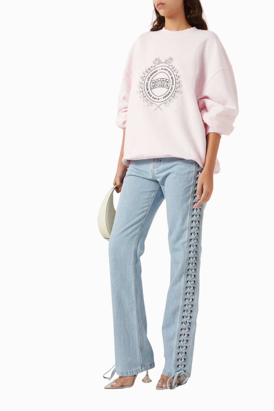 Heavy Organik Kot Pembe, Oversize Baskılı Kadın Sweatshirt
