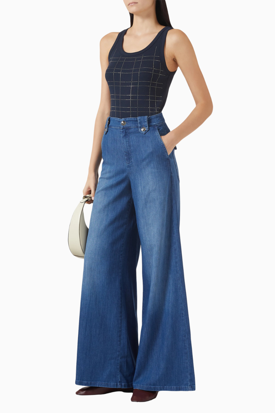 Palazzo Geniş Paça Denim Jean Pantolon, Modern ve Zarif Kesim
