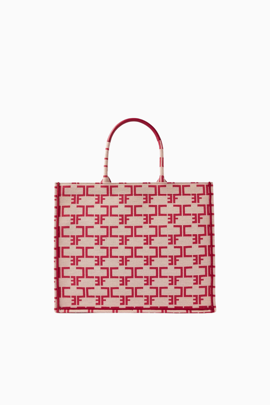 Large Monogram Tote Çanta, Jakarlı Kumaş EF Logolu Lüks Omuz Çantası