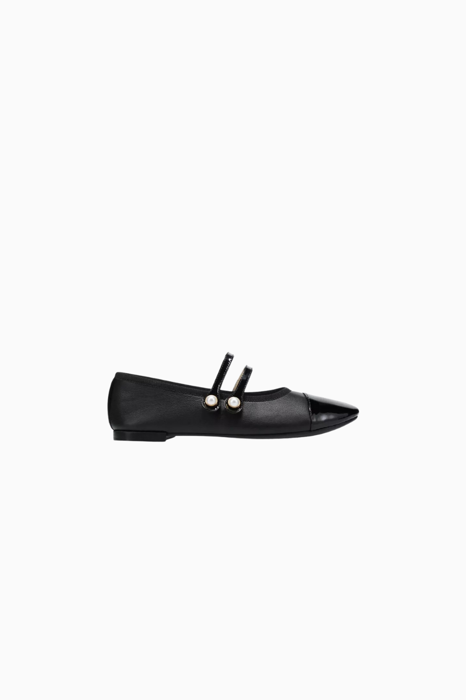 Erin Mary Jane Flats, Deri, İnci Detaylı Çift Kayış, Parlak Burun, Fransız Şıklığı