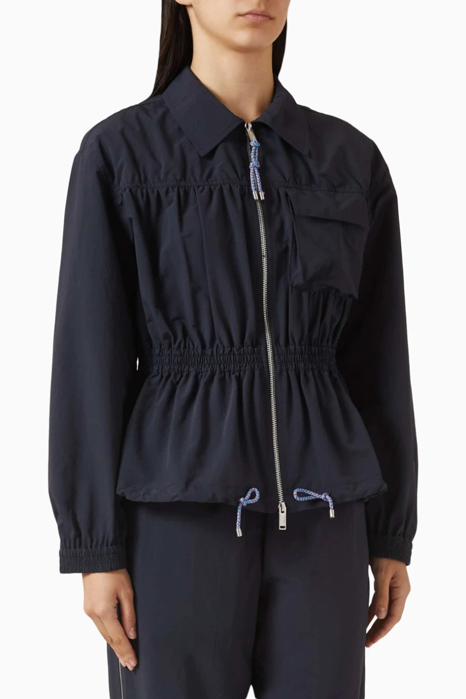 Ripstop Kumaş Büzgü Detaylı Kadın Ceket Siyah