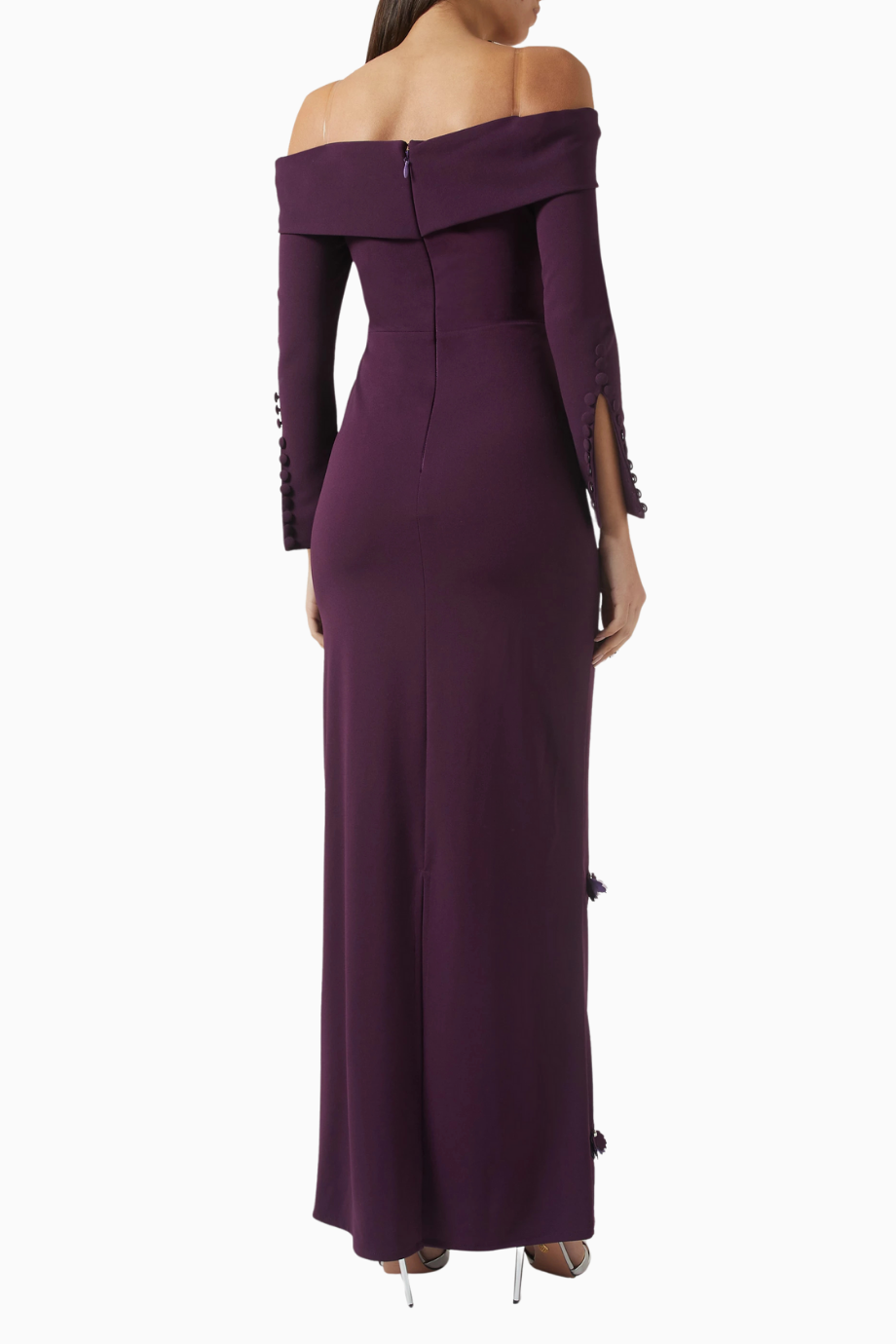 Chanda Off-Shoulder Maxi Kadın Elbise Koyu Mor