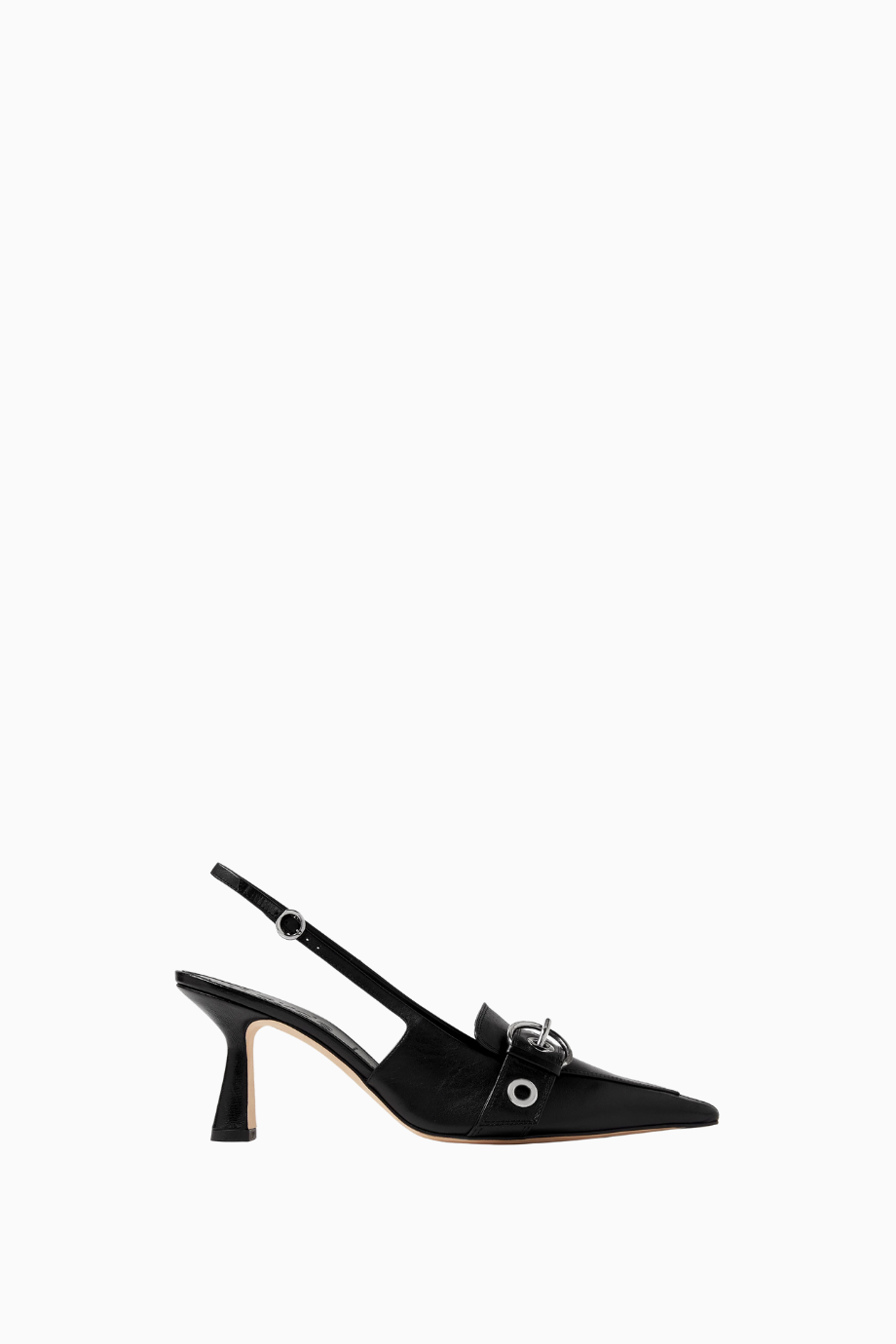 Tara Eyelet 75 Siyah Nappa Deri, Slingback Sandalet