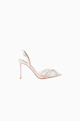 Angelica 95 Crystal Slingback Pumps, Beyaz PVC-Deri, 95mm Topuk, El İşçiliği Lüks Tasarım