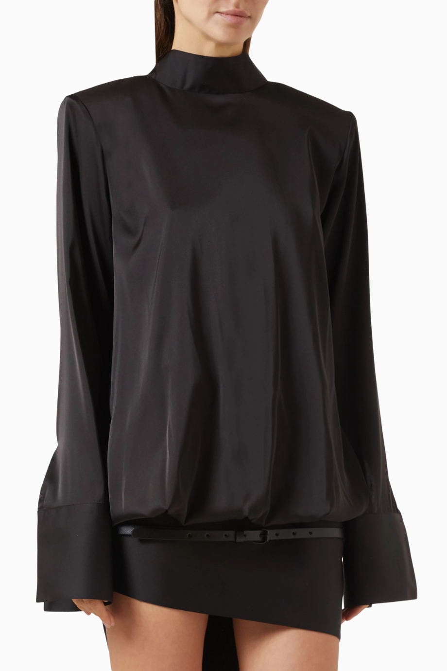 Brenda Mini Dress, Siyah Yüksek Yaka Açık Sırtlı Mini Elbise