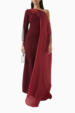 Crystal-embellished Kristal Manşet Detaylı Asimetrik Maxi Kadın Elbise