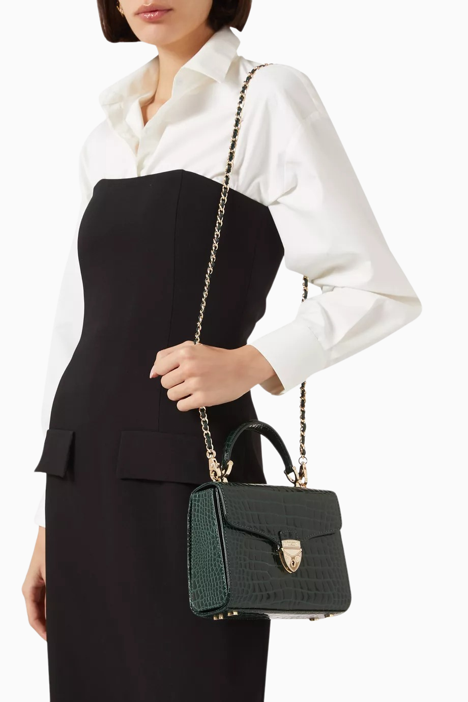 Midi Mayfair Yeşil Croc Deri Top Handle Çanta, Zamansız Şıklık
