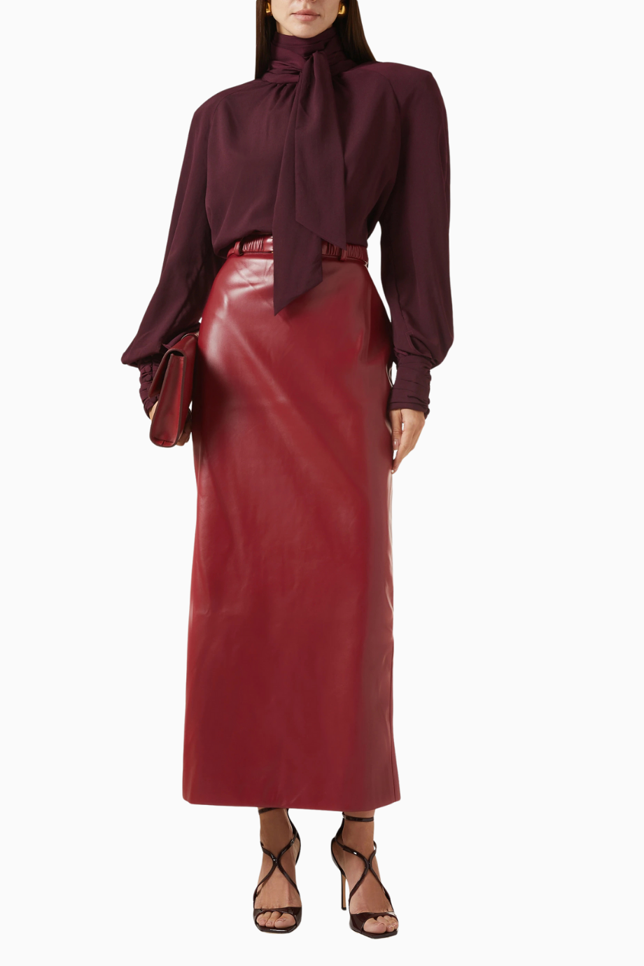 Oversized Bow-neck Blouse, Lüks Georgette Yüksek Yakalı Şık Balon Kollu Bluz