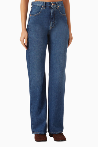 Ease High-Rise Denim Jean, Lüks Mavi Kot Pantolon