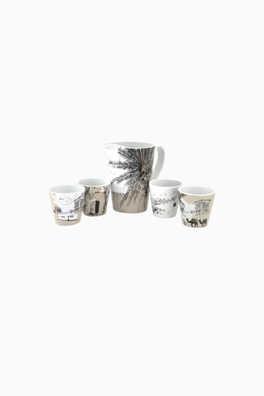 Naseem Porselen 4’lü Fincan ve Sürahi Seti, 22 Ayar Altın Detaylı