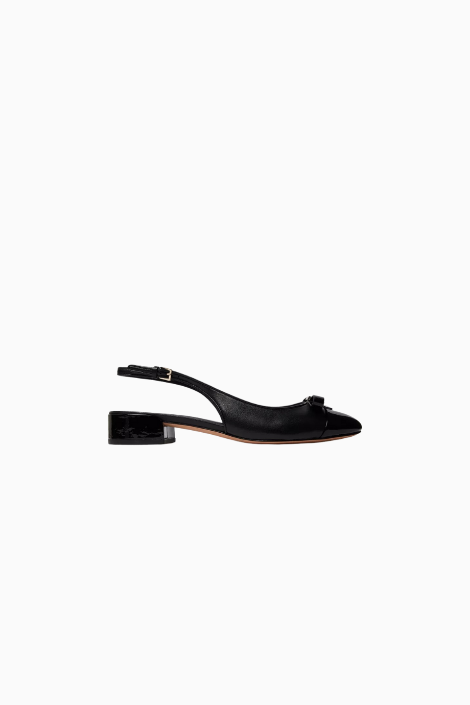 Deri Deco Fiyonk Detaylı Slingback Topuklu Ayakkabı, Parlak Blok Topuklu