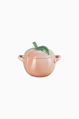 Mini Cocotte Şeftali Tasarım Taş Seramik Kapaklı Kase