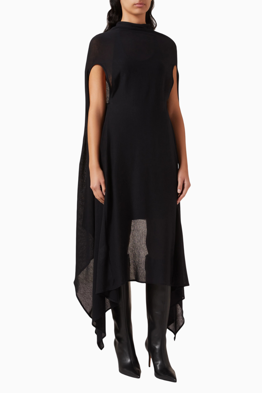 Scala Draped Open-Back Midi Dress, Lüks Siyah Elbise, Modern Tasarım