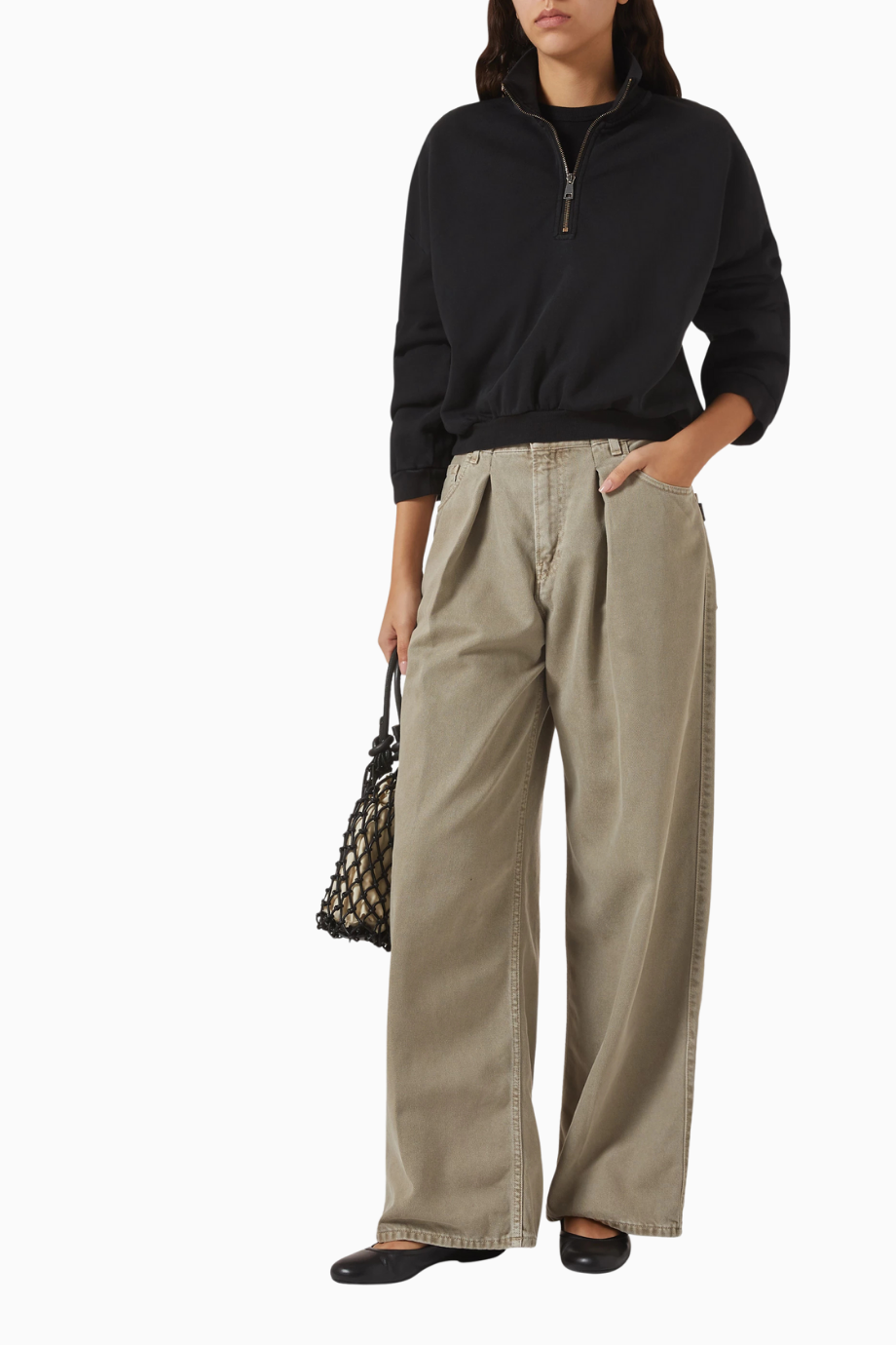 Flea Crop Sweatshirt, Siyah-Modern Kadın Pamuklu Crop Sweatshirt