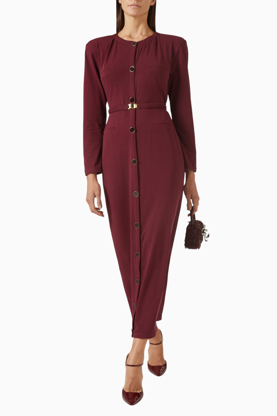 Belted Cardigan Dress, Lüks Örgü Kumaşlı Kuşaklı Şık Triko Elbise