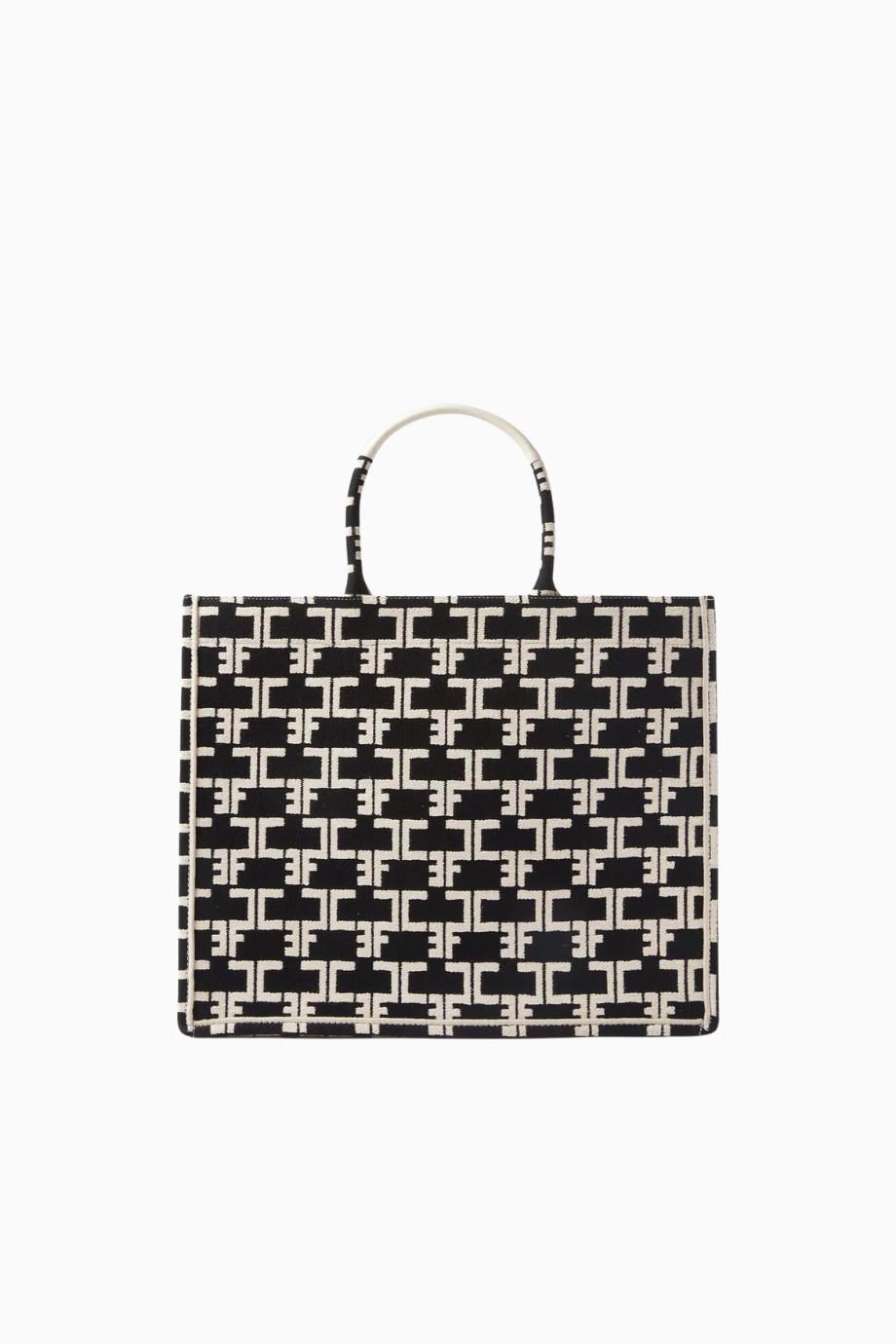 Large Monogram Tote Çanta Siyah, Jakarlı Kumaş EF Logolu Lüks Omuz Çantası