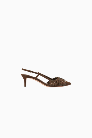 Flower Garden Süet Çiçek Detaylı 57 mm, Slingback Topuklu Ayakkabı