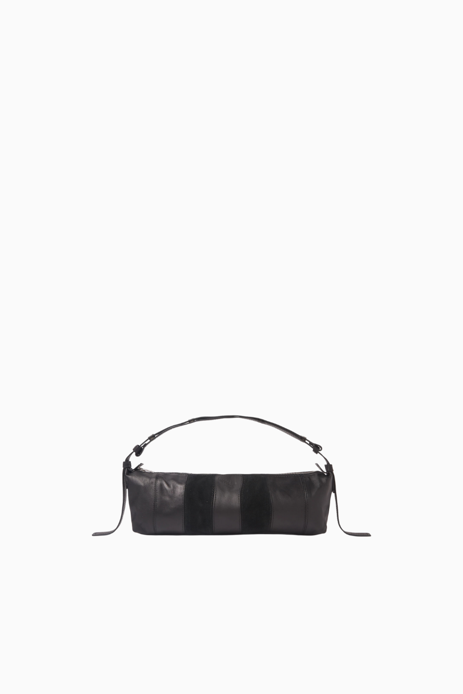Snap Baguette Shoulder Bag, Lüks Siyah Nappa-Süet Deri Ayarlanabilir Omuz Çantası