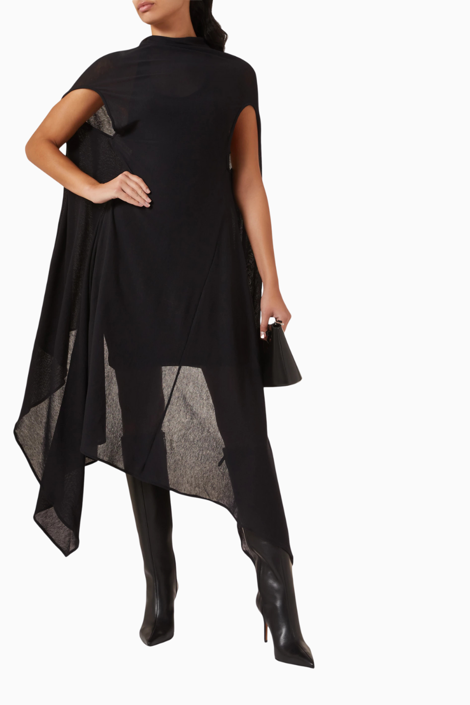 Scala Draped Open-Back Midi Dress, Lüks Siyah Elbise, Modern Tasarım