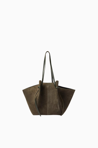 Large Mochi Yeşil, İtalyan Süet Deri, Knotted Askılı Lüks Tote Çanta