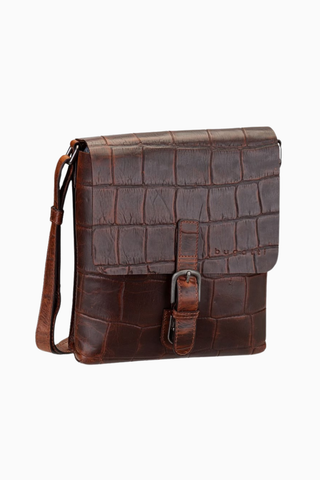 Nevio Cognac Deri Kroko Desenli Bodybag Şık ve Fonksiyonel Çapraz Çanta