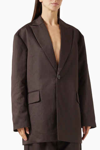 Crimp Single-breasted Blazer, Lüks Tek Düğmeli Klasik Ceket