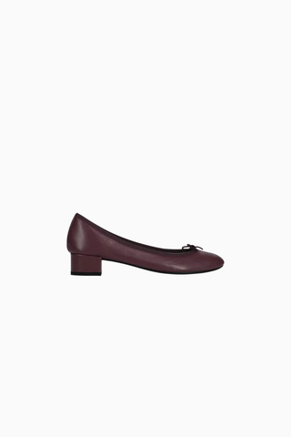 Camille 30 Ballerina Pumps, Burgonya Nappa Deri, Fiyonk Detaylı, 30mm Topuk, Fransız Zarafeti