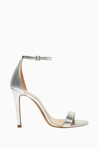 Gisele 110 Gümüş Nappa Deri Bilekten Bağlamalı, 110mm İnce Topuklu Lüks Sandalet