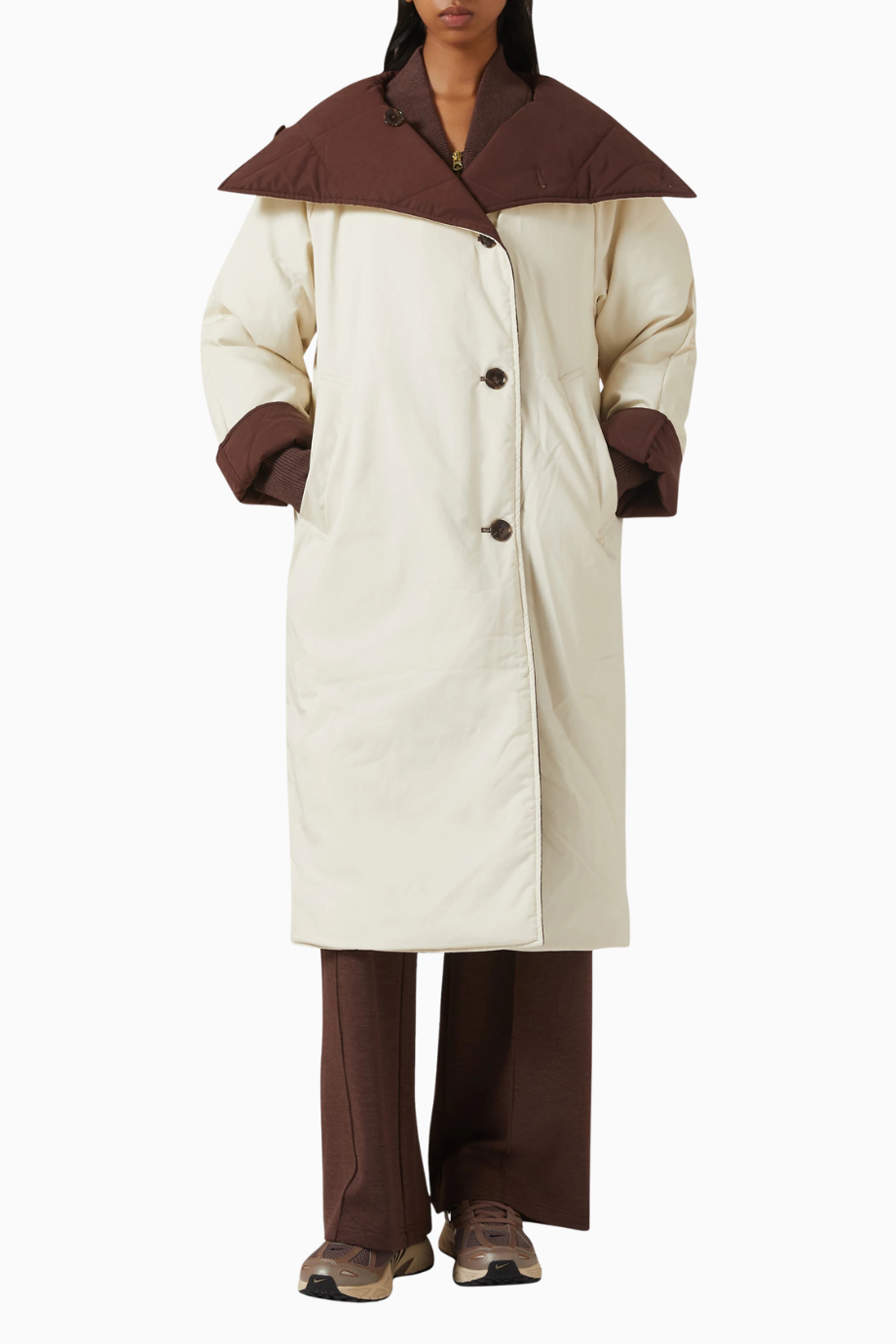 Annalise Reversible Wrap Coat, Lüks Çift Taraflı Kahverengi Kaban