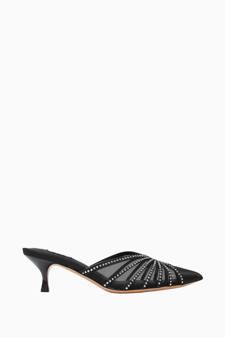 Madeline 50 Kristal Taşlı, File ve Saten Detaylı Sivri Burun Şık ve Zarif Mule