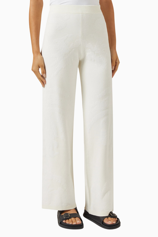 Textured Cotton-knit Pants, Dokulu, Elastik Bel ve Modern Günlük Stil