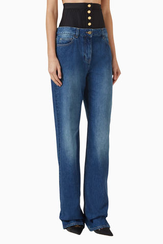 Korse Bel Detaylı, Yüksek Bel Fitted Denim Jean