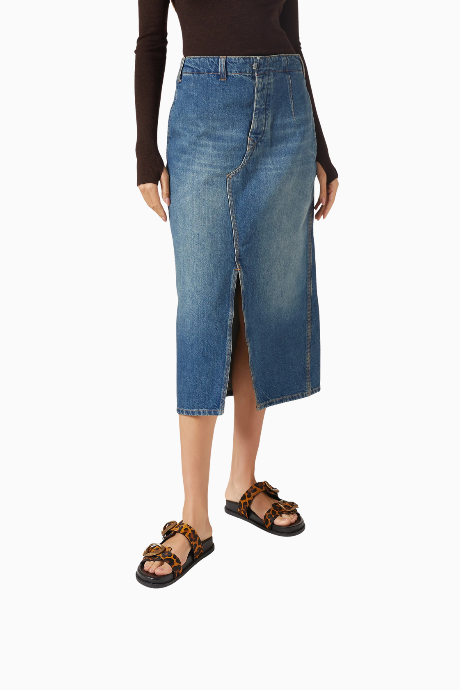 Lois Leopar Desenli Dana Kılı Çift Bantlı Sandalet, Altın Tonlu Tokalı ve Şık Günlük Stil