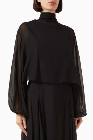 Chiara Lüks İpek Georgette Bluz, Fiyonklu Boyun Detaylı