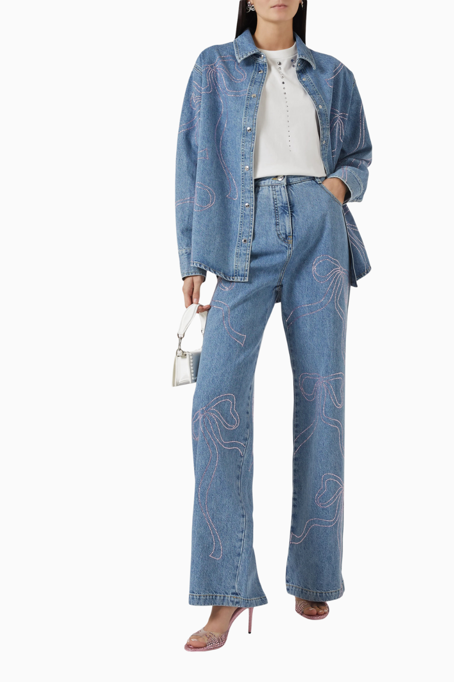 Crystal Ribbon Jeans, Kristal Fiyonk Detaylı Lüks Parlak Denim ve Günlük Şıklık