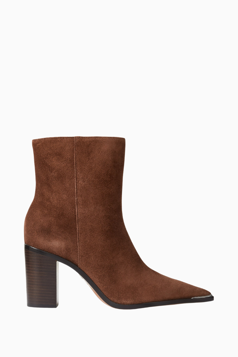 City Natural 85 Koyu Kahverengi Süet, Sivri Burun Lüks Blok Topuklu Ankle Bot