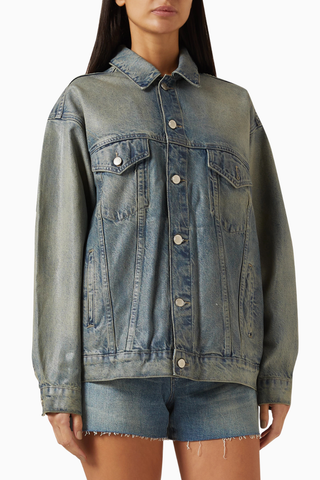 Kaplamalı Oversize Denim Ceket, Modern Şık-Günlük Kadın Dış Giyim