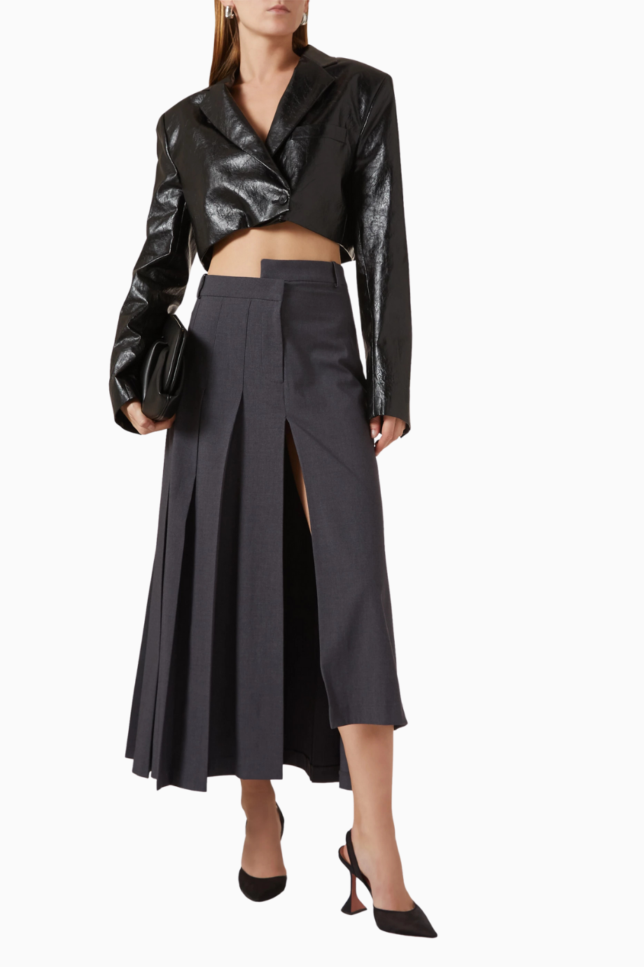 Crop Blazer, Vegan Deriden, Tek Düğmeli ve Yapılandırılmış Kısa Ceket