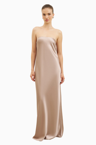 Satin Cowl Back Maxi Dress Strapless Bias Cut Longline Gown Kadın Elbise