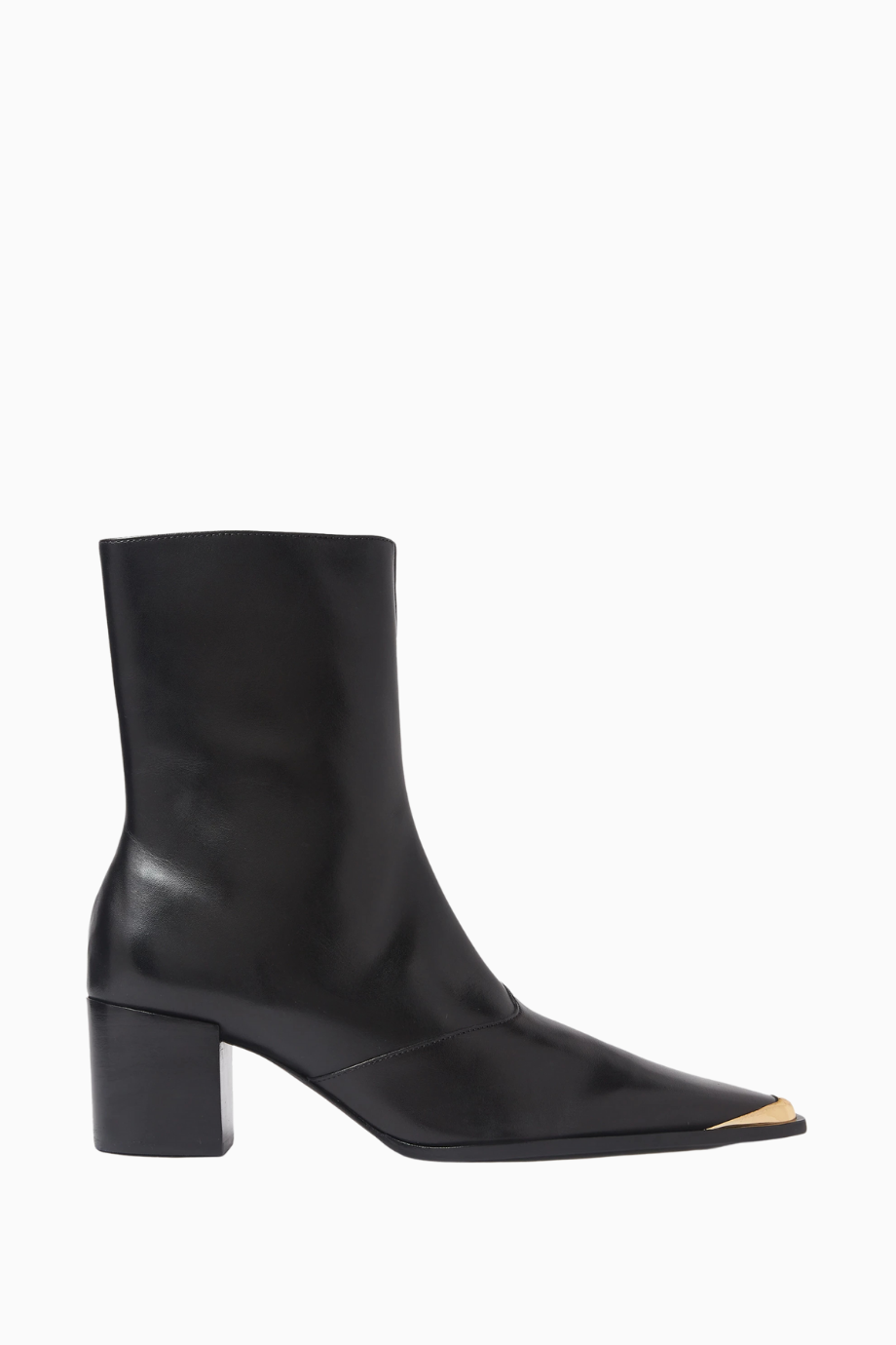 Raffaela 55 Siyah Deri Metal Burun Detaylı, Orta Boy Lüks Topuklu Bot