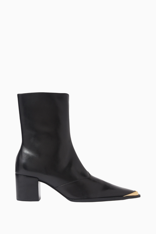 Raffaela 55 Siyah Deri Metal Burun Detaylı, Orta Boy Lüks Topuklu Bot