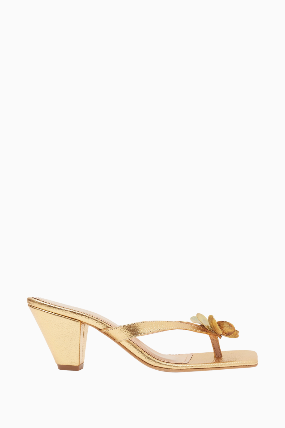 Fleur 55, Metalik Deri Çiçek Detaylı Lüks Thong Mule