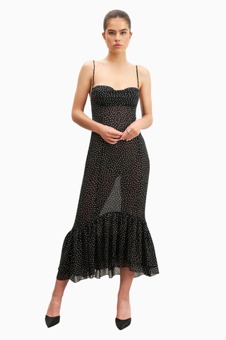 Chiffon Ruffle Ruched Bust Midi Dress Cowl Neck Midi Kadın Elbise