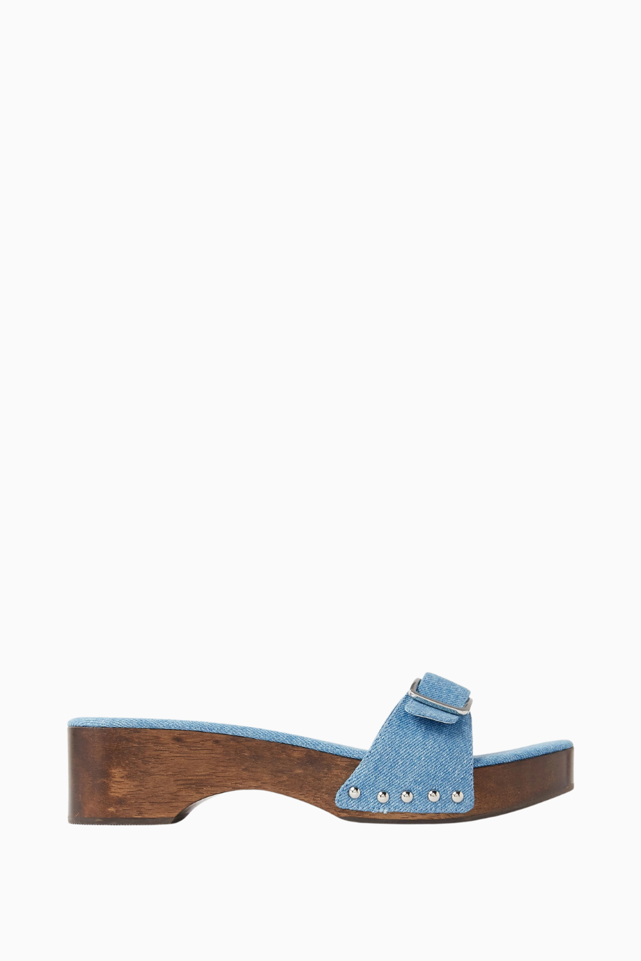 Platza 40 Mavi Denim Stud Detaylı, Ahşap Tabanlı Clog