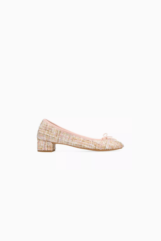 Camille 30 Ballerina Pumps, Parlak Tweed, Fiyonk Detaylı Tasarım, 30mm Topuk, Fransız Zarafeti