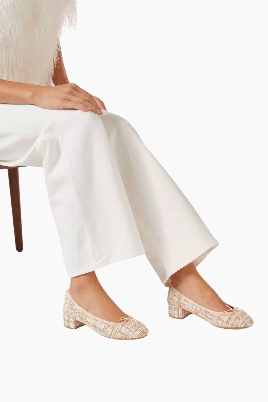 Camille 30 Ballerina Pumps, Parlak Tweed, Fiyonk Detaylı Tasarım, 30mm Topuk, Fransız Zarafeti