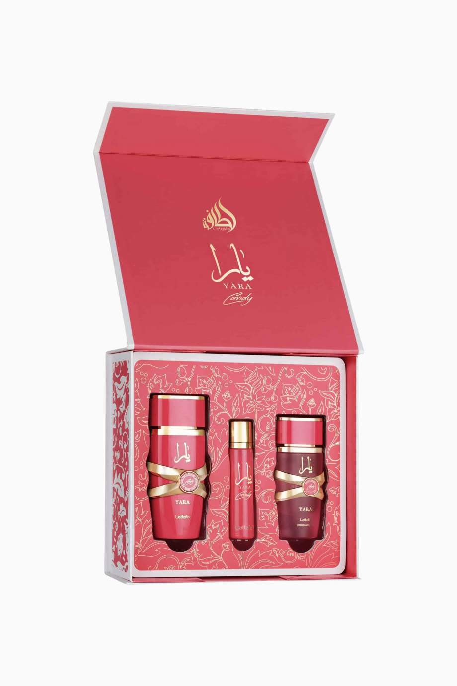 Yara Candy Tatlı Meyvemsi EDP Kadın Parfüm 100 ml-12 ml Mini Parfüm-Saç Parfümü Hediye Seti