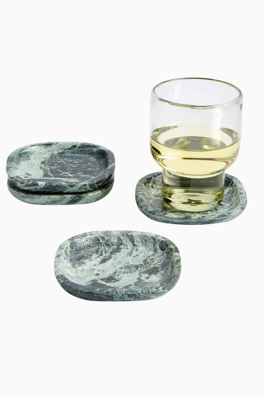 Kare Yeşil Mermer Bardak Altlığı Seti, 4’lü El Yapımı Doğal Taş Sofra Aksesuarı